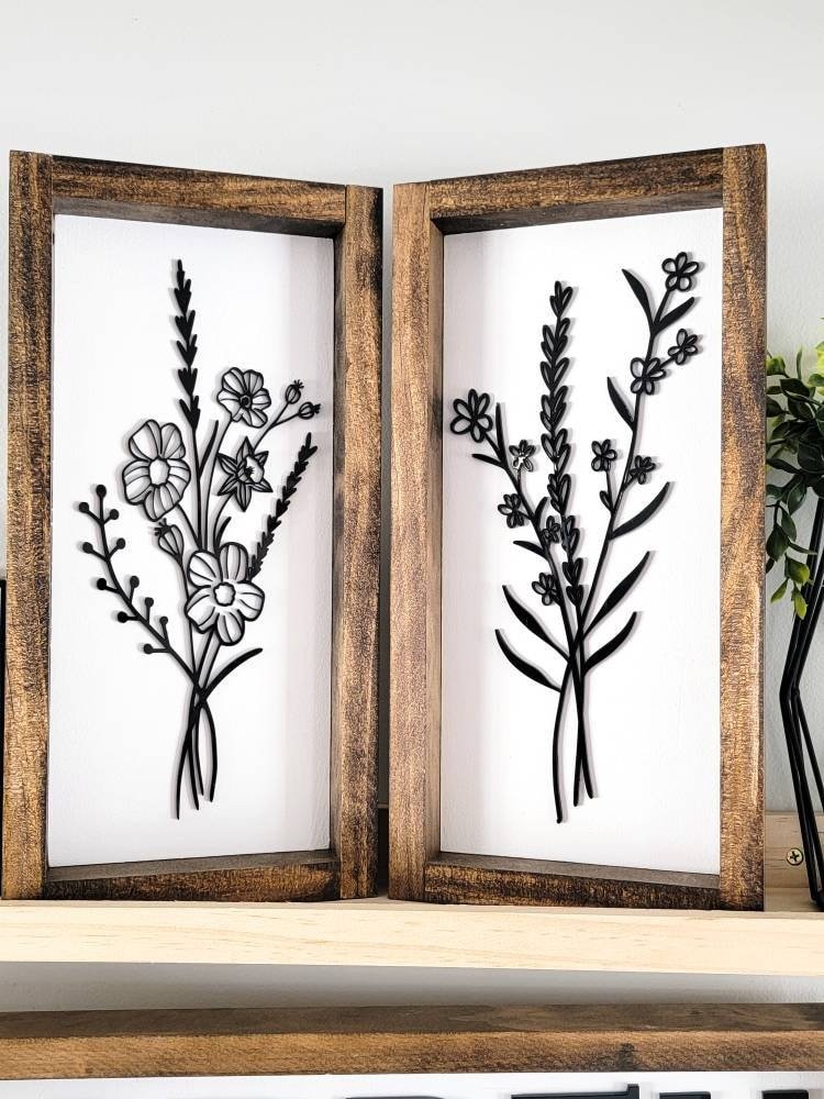 1 Framed Floral Bunch Acrylic Framed Wood Sign / Boho Decor / Floral Spring Sign / Floral Spring Decor/ Flower bunch sign/ flower decor/ - Pearline Design Co