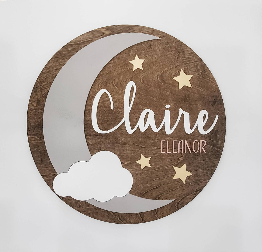 3D Circle boho Moon and Stars Wood Cut Out - Pearline Design Co