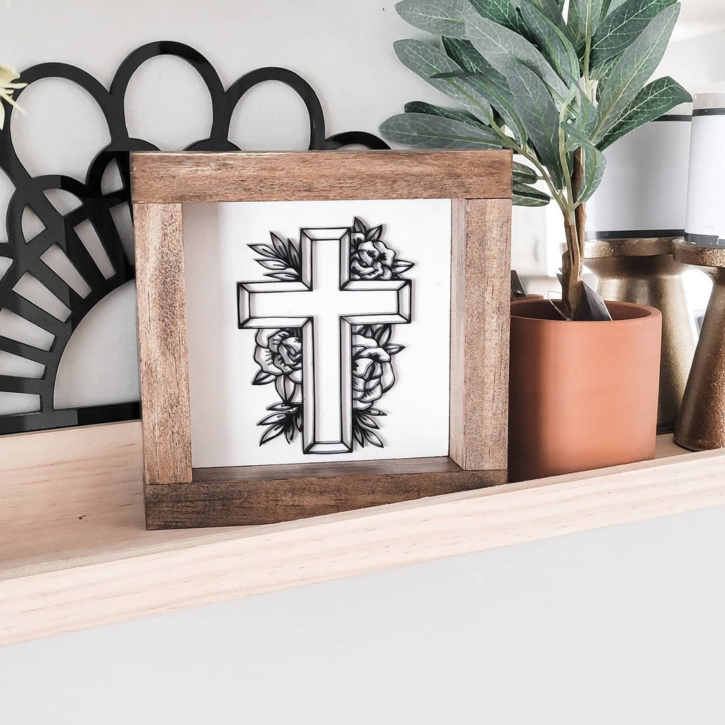 3D Floral Cross Christian Easter Wood Sign - Pearline Design Co