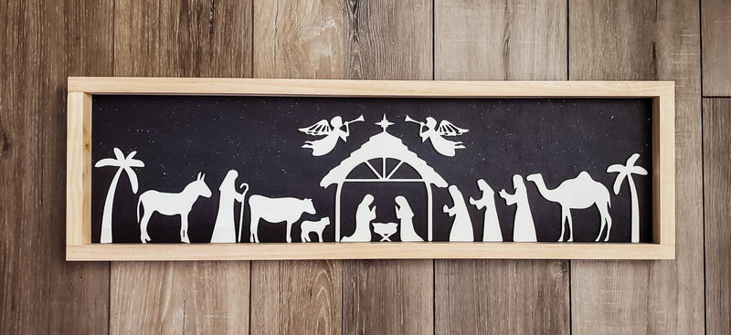 3D Nativity Scene with Starry Night Wood Sign/ Farmhouse Chirstmas Sign/ Christmas Wood Sign/ Christian Christmas sign/ Jesus Christmas Sign - Pearline Design Co