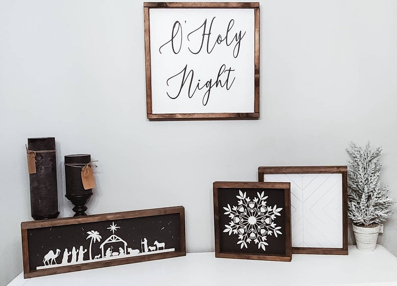 3D Nativity Scene with Starry Night Wood Sign/ Farmhouse Chirstmas Sign/ Christmas Wood Sign/ Christian Christmas sign/ Jesus Christmas Sign - Pearline Design Co