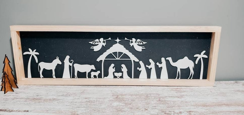 3D Nativity Scene with Starry Night Wood Sign/ Farmhouse Chirstmas Sign/ Christmas Wood Sign/ Christian Christmas sign/ Jesus Christmas Sign - Pearline Design Co