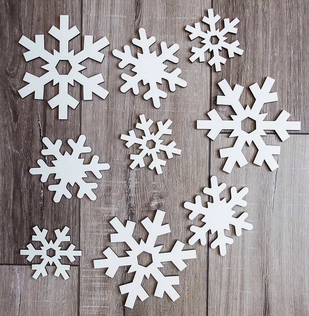 9 Piece Wood snowflake Signs / Wood snowflakes /Christmas Decor / Holiday/ Farmhouse Christmas/ Snowflake Cutout/ Snowflakes/ wall snowflake - Pearline Design Co