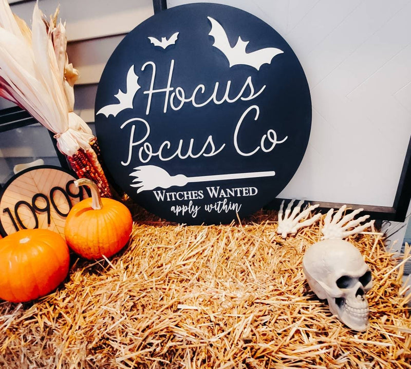 Black Hocus Pocus 3D Circle Wood Sign/ Fall Decor/ halloween Sign/ Fall Wood Sign/ Front Porch Sign/ Front Door Sign/ Halloween decor - Pearline Design Co