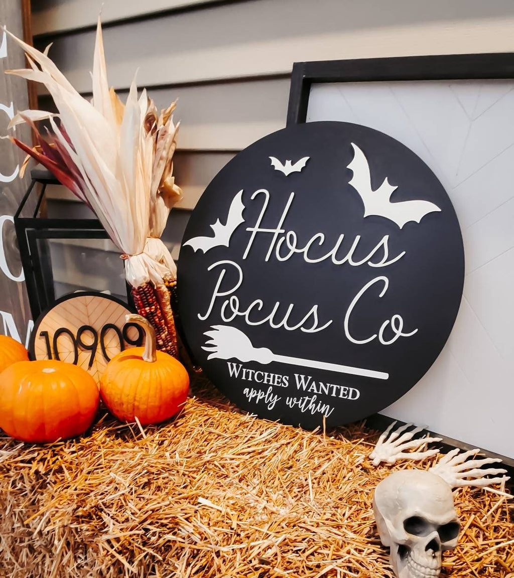 Black Hocus Pocus 3D Circle Wood Sign/ Fall Decor/ halloween Sign/ Fall Wood Sign/ Front Porch Sign/ Front Door Sign/ Halloween decor - Pearline Design Co