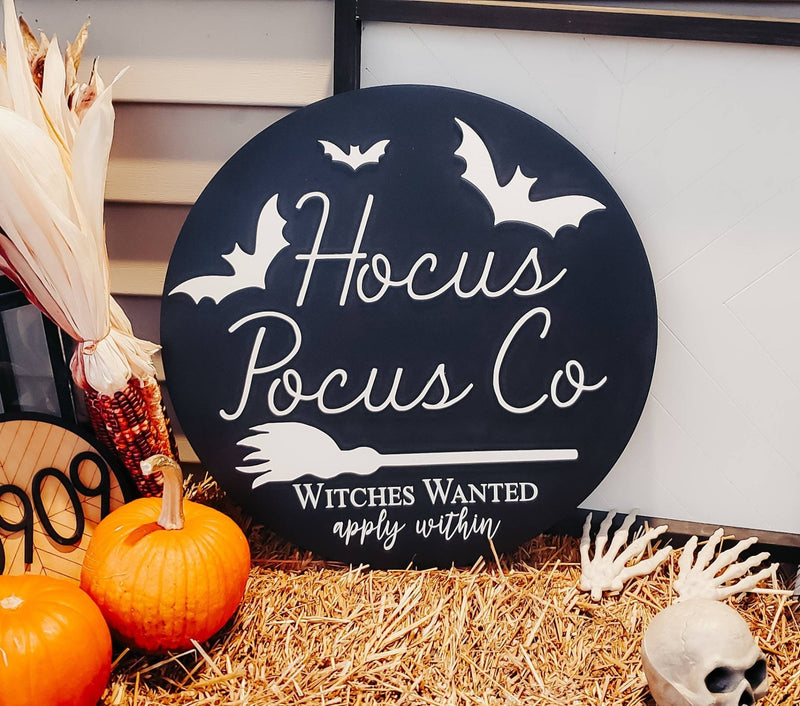 Black Hocus Pocus 3D Circle Wood Sign/ Fall Decor/ halloween Sign/ Fall Wood Sign/ Front Porch Sign/ Front Door Sign/ Halloween decor - Pearline Design Co