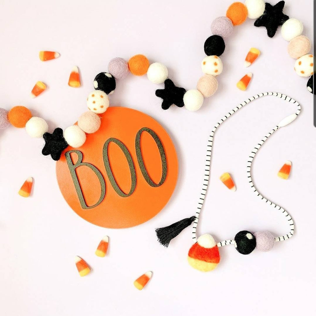 BOO! HALLOWEEN 3D Circle Wood Sign/ Fall Decor/ halloween Sign/ Fall Wood Sign/ Front Porch Sign/ Front Door Sign/ black and white decor - Pearline Design Co