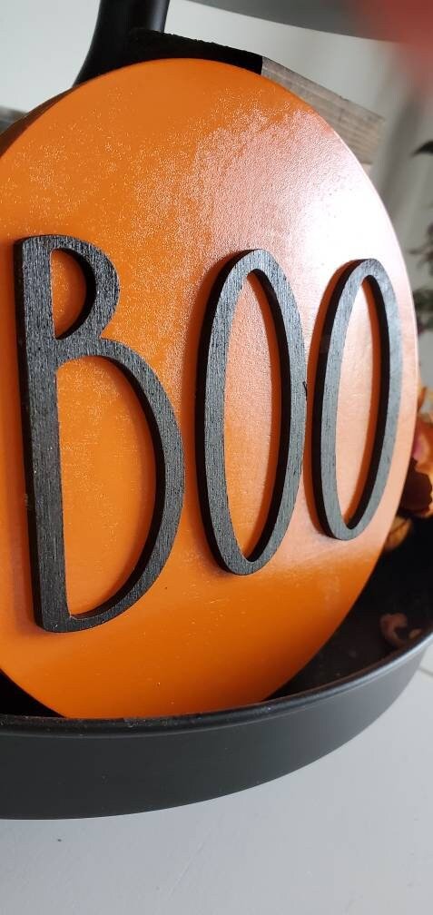 BOO! HALLOWEEN 3D Circle Wood Sign/ Fall Decor/ halloween Sign/ Fall Wood Sign/ Front Porch Sign/ Front Door Sign/ black and white decor - Pearline Design Co