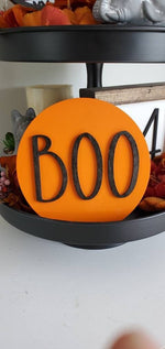 BOO! HALLOWEEN 3D Circle Wood Sign/ Fall Decor/ halloween Sign/ Fall Wood Sign/ Front Porch Sign/ Front Door Sign/ black and white decor - Pearline Design Co
