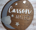 Boys 3D Circle boho Moon and Stars Wood Cut Out / Nursery Playroom Bedroom Wood Cut Wall Art Sign Decor /Boho Bohemian Nursery/ Moon Child - Pearline Design Co