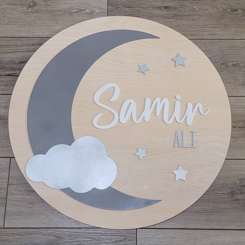 Boys 3D Circle boho Moon and Stars Wood Cut Out / Nursery Playroom Bedroom Wood Cut Wall Art Sign Decor /Boho Bohemian Nursery/ Moon Child - Pearline Design Co