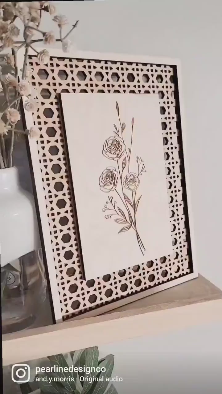 Rattan Floral Bunch engraved Shelf Wood Sign / Boho Easter Decor / Floral Spring Sign / Floral Spring Decor/ Flower bunch sign/ flower