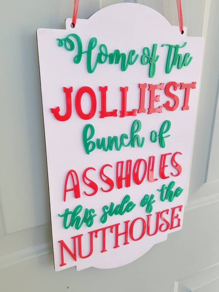 Christmas Vacation Jolliest bunch Acrylic Wood/ Christmas Decor/ Nuthouse Sign/ Front Porch Sign/ Christmas Sign/ Christmas door sign - Pearline Design Co