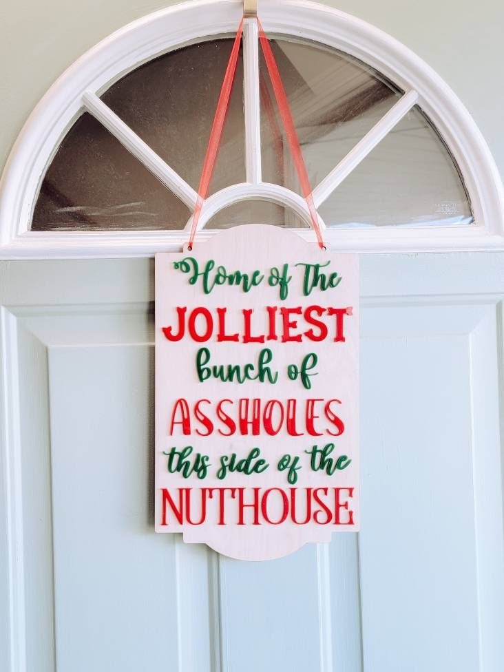 Christmas Vacation Jolliest bunch Acrylic Wood/ Christmas Decor/ Nuthouse Sign/ Front Porch Sign/ Christmas Sign/ Christmas door sign - Pearline Design Co