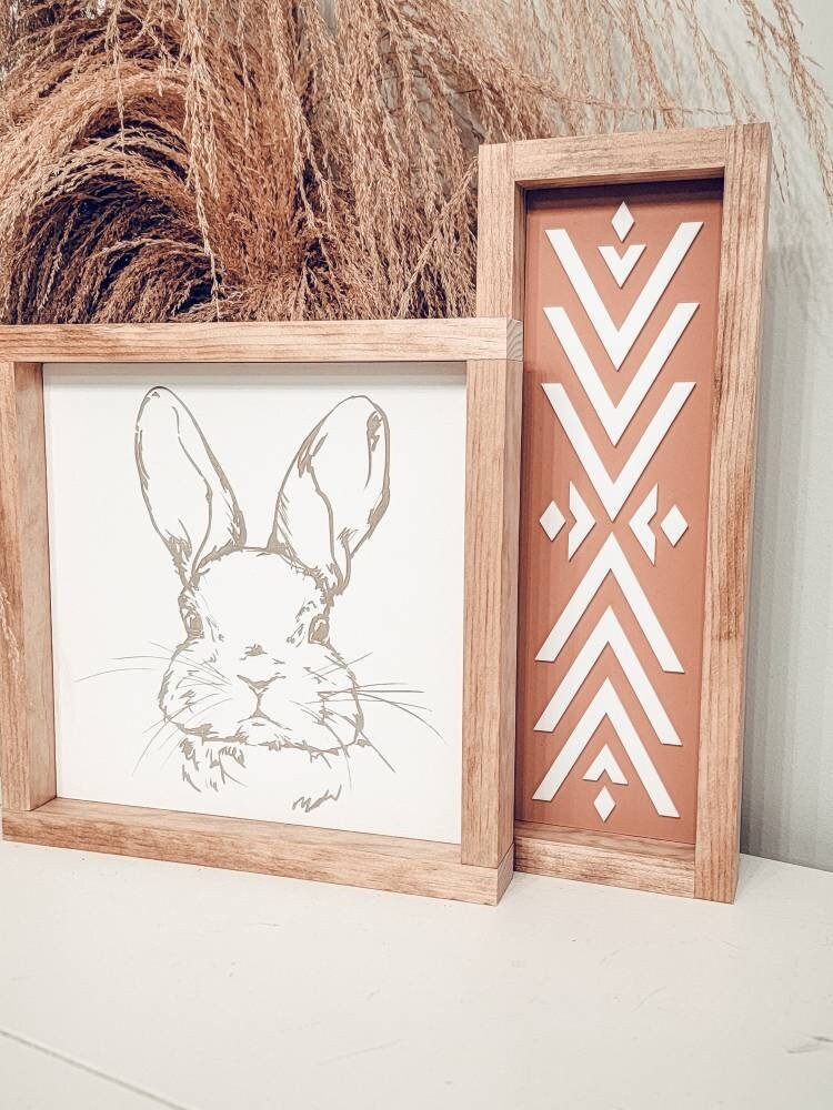 Easter Bunny Engraved Large wood sign/ Easter Decor/ Spring Mantle Decor / Easter Fireplace Sign/ tiered tray spring/ easter Shelf Sign - Pearline Design Co