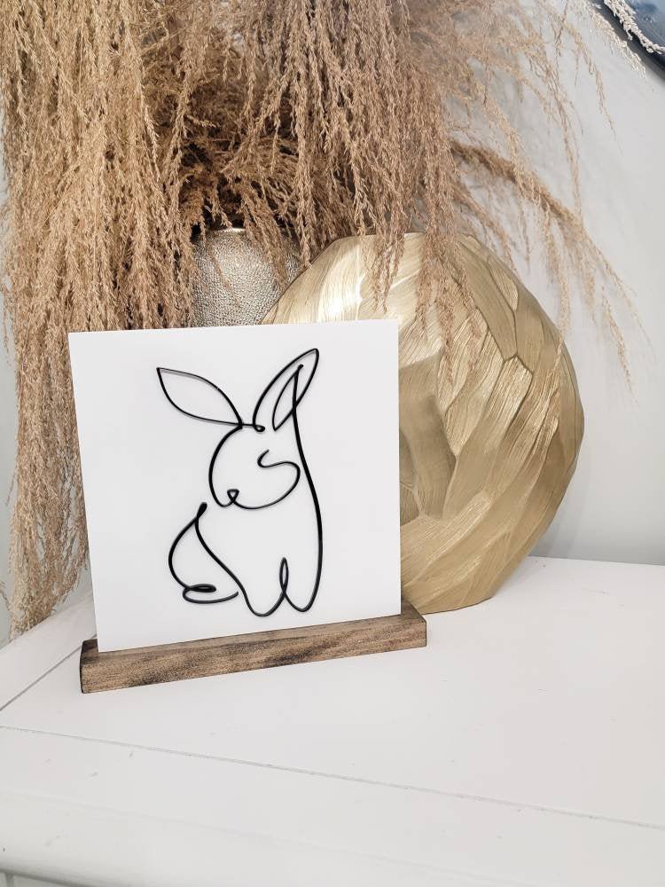 Easter Bunny outline Acrylic and Wood Shelf Sitter/ Easter shelf sign/ Easter Shelf/ Easter Shelf Decor/ Boho Easter / farmhouse - Pearline Design Co