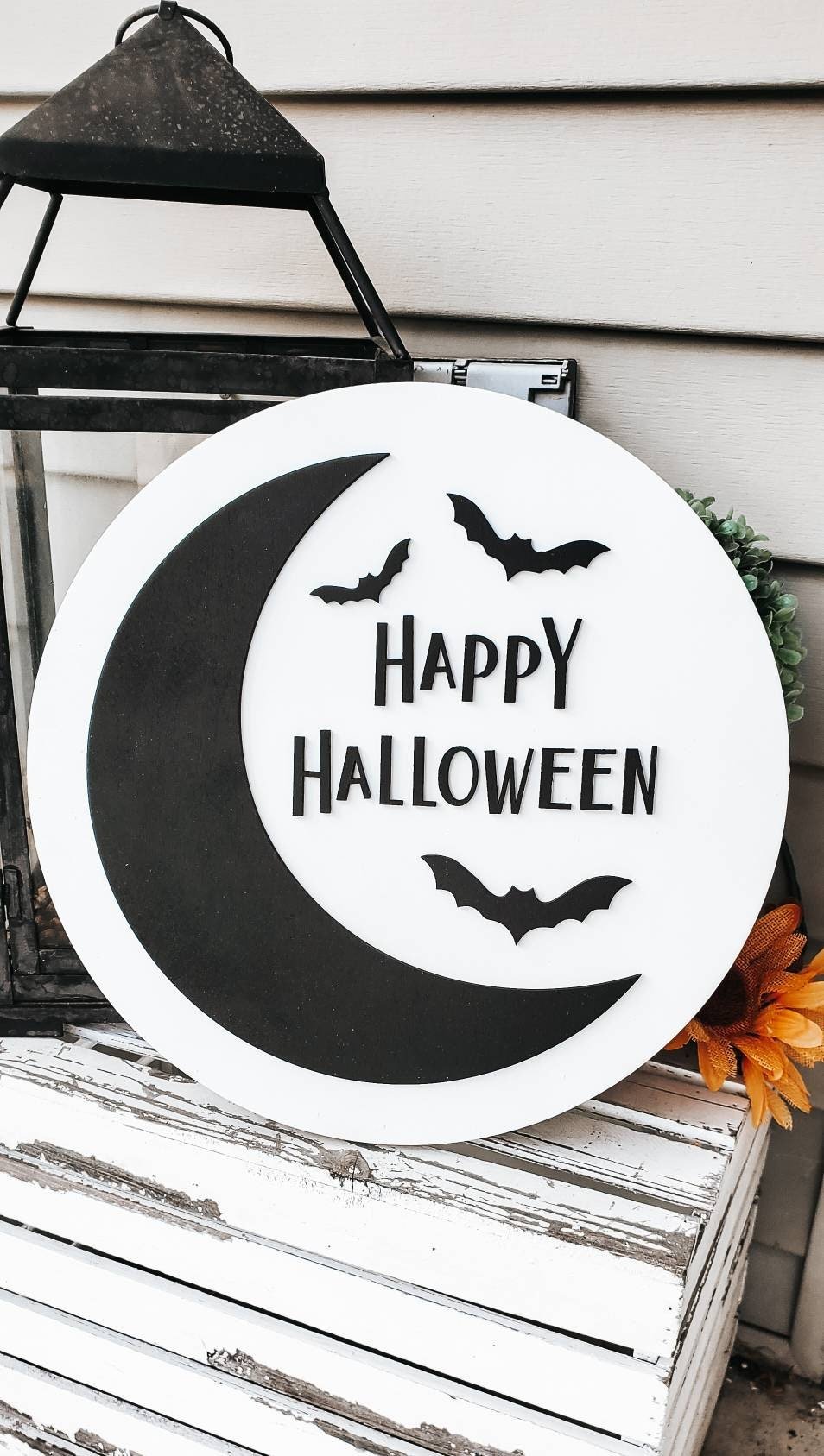 Happy Halloween Moon 3D Circle Wood Sign/ Fall Decor/ halloween Sign/ Fall Wood Sign/ Front Porch Sign/ Front Door Sign/ Halloween decor - Pearline Design Co