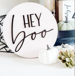 Hey Boo Halloween 3D Circle Wood Sign/ Fall Decor/ halloween Sign/ Fall Wood Sign/ Front Porch Sign/ Front Door Sign/ Halloween decor - Pearline Design Co