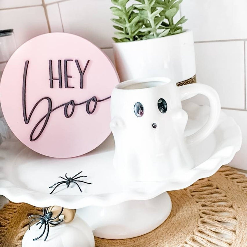 Hey Boo Halloween 3D Circle Wood Sign/ Fall Decor/ halloween Sign/ Fall Wood Sign/ Front Porch Sign/ Front Door Sign/ Halloween decor - Pearline Design Co