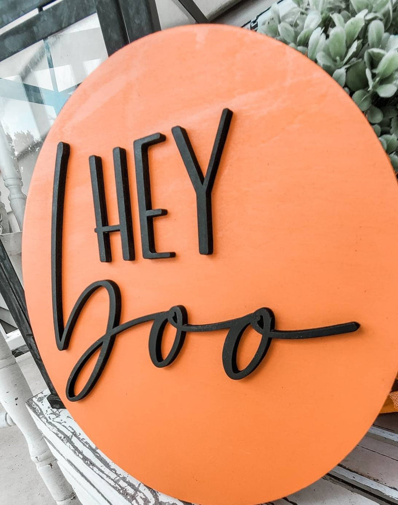 Hey Boo Halloween 3D Circle Wood Sign/ Fall Decor/ halloween Sign/ Fall Wood Sign/ Front Porch Sign/ Front Door Sign/ Halloween decor - Pearline Design Co