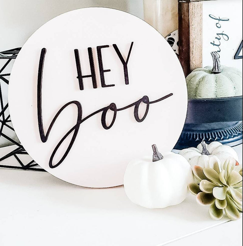 Hey Boo Halloween 3D Circle Wood Sign/ Fall Decor/ halloween Sign/ Fall Wood Sign/ Front Porch Sign/ Front Door Sign/ Halloween decor - Pearline Design Co