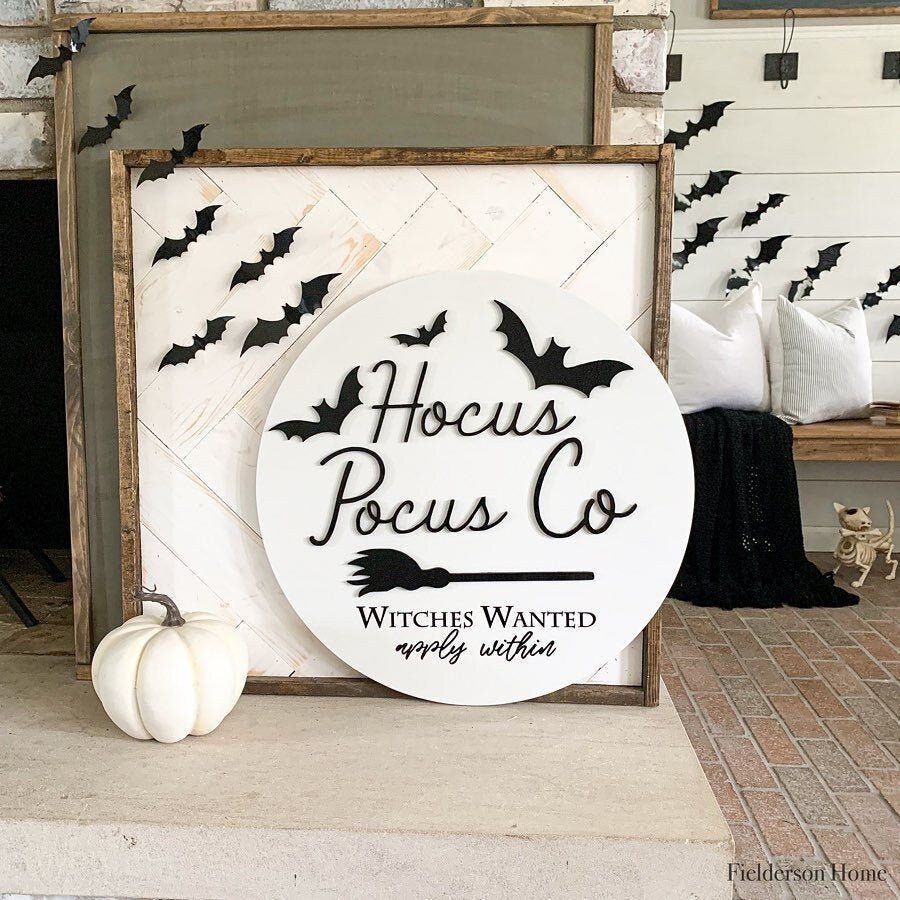 Hocus Pocus 3D Circle Acrylic & Wood Sign/ Fall Decor/ halloween Sign/ Fall Wood Sign/ Front Porch Sign/ Front Door Sign/ Halloween decor - Pearline Design Co