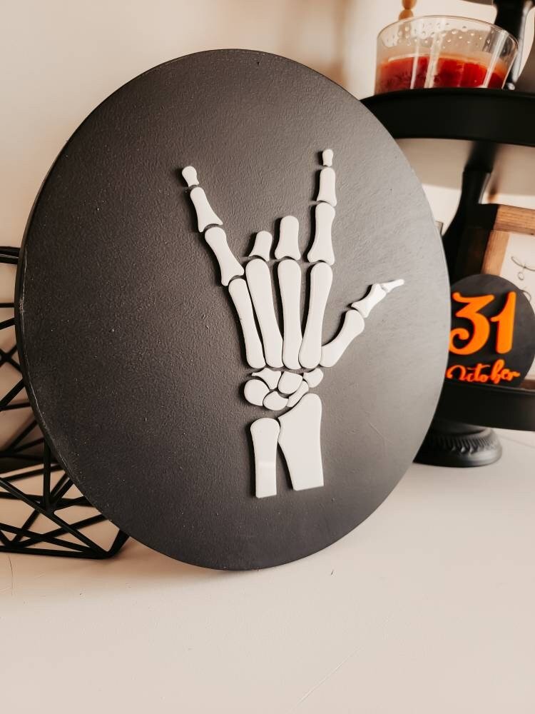 I Love You Skeleton Acrylic & Wood Sign/ Fall Decor/ halloween Sign/ Fall Wood Sign/ Front Porch Sign/ Front Door Sign/ Halloween decor - Pearline Design Co