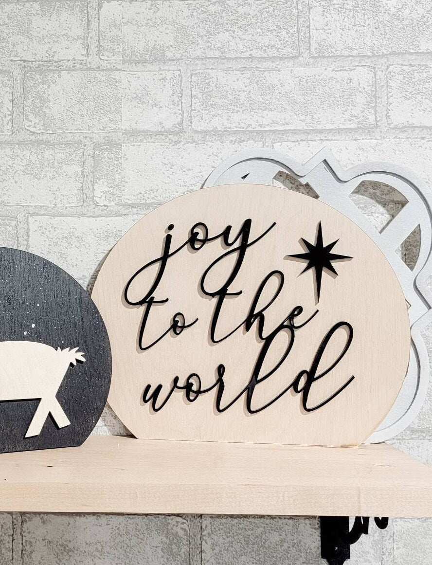 Joy to the world acrylic and wood sign/ Christmas Sign/ Jesus Christmas / boho christmas / small Christmas sign / Christmas Shelf Sign - Pearline Design Co