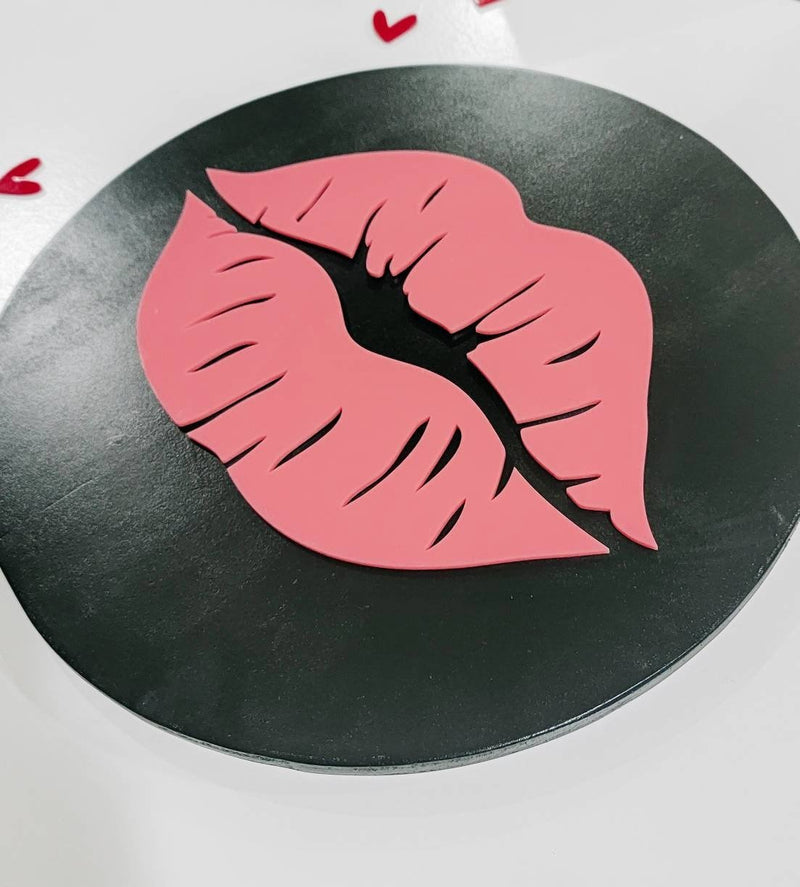 Kiss Lips Acrylic Wood Valentines Day Large Wood Sign/ Valentines day sign/ Valentines Day Decor/ Valentine sign/ Valentine wood sign/ - Pearline Design Co