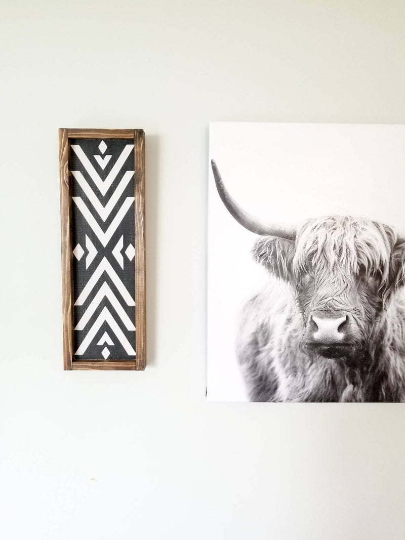 Long Bohemian Black and White Aztec Sign / Boho / Bohemian Sign / Tribal Print / Boho Wood Sign / Boho Wall Decor / Bohemian Wall Decor - Pearline Design Co