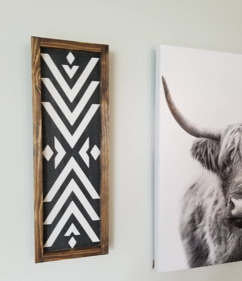 Long Bohemian Black and White Aztec Sign / Boho / Bohemian Sign / Tribal Print / Boho Wood Sign / Boho Wall Decor / Bohemian Wall Decor - Pearline Design Co