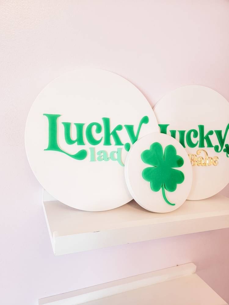 Lucky Lad Lucky Babe Acrylic Wood Sign/ st. Patricks day sign/ st. Pata Day Decor/ lucky sign/ march sign/ clover sign/ spring signs - Pearline Design Co