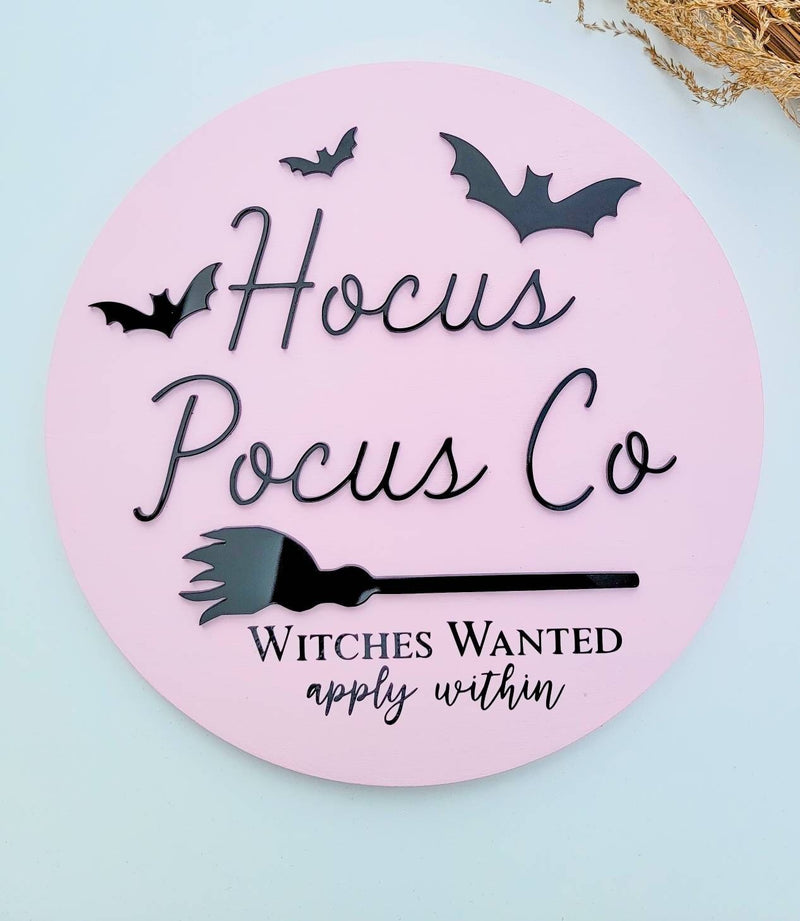 Pink Hocus Pocus 3D Circle Wood Sign/ Fall Decor/ halloween Sign/ Fall Wood Sign/ Front Porch Sign/ Front Door Sign/ Halloween decor - Pearline Design Co