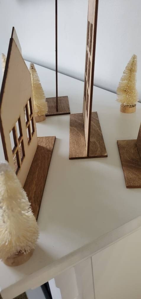 Scandinavian Christmas Village/ Christmas Village Scene/ Christmas Village/ Wood Houses/ Christmas Village Sign / Farmhouse Christmas shelf - Pearline Design Co