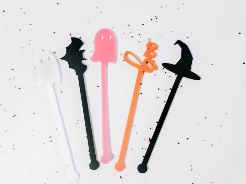 Set of 10 Halloween Party Swizzle Sticks/ Stir Sticks/ Kids Halloween Party Kit/ Halloween Party Decor/ Pink Party/ Kids Halloween Birthday - Pearline Design Co