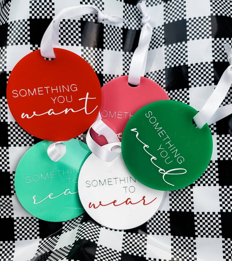 SET OF 4 Want Need Read Wear 3" Christmas Tag / Christmas tags / Christmas sign / farmhouse Christmas/ Boho christmas/ Kids gift tags/ - Pearline Design Co