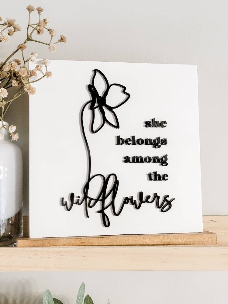 She belongs with the wildflowers nursery Girls Room sign / Floral Spring Sign / Floral Nursery/ wildflower sign/ flower decor/ Boho - Pearline Design Co