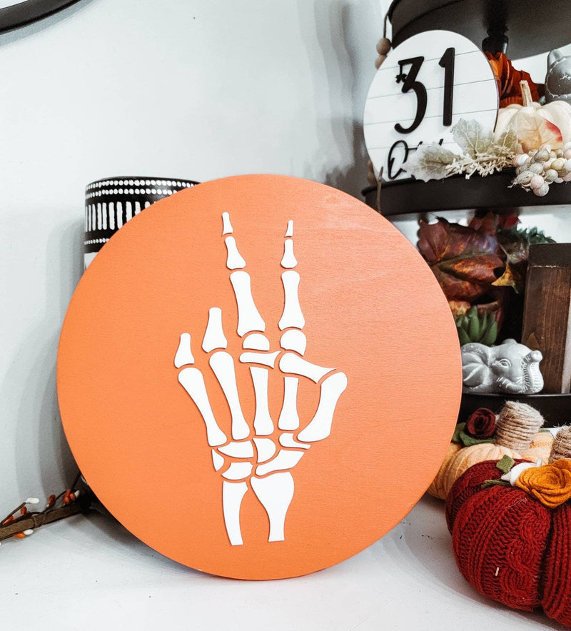 Skeleton Peace Sign Acrylic & Wood Sign/ Fall Decor/ halloween Sign/ Fall Wood Sign/ Front Porch Sign/ Front Door Sign/ Halloween decor - Pearline Design Co