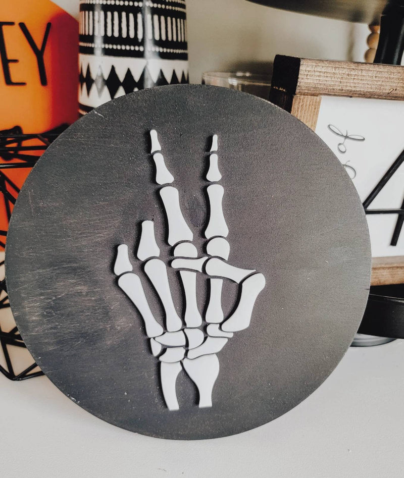Skeleton Peace Sign Acrylic & Wood Sign/ Fall Decor/ halloween Sign/ Fall Wood Sign/ Front Porch Sign/ Front Door Sign/ Halloween decor - Pearline Design Co