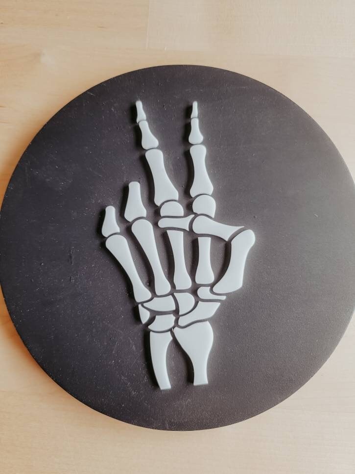 Skeleton Peace Sign Acrylic & Wood Sign/ Fall Decor/ halloween Sign/ Fall Wood Sign/ Front Porch Sign/ Front Door Sign/ Halloween decor - Pearline Design Co