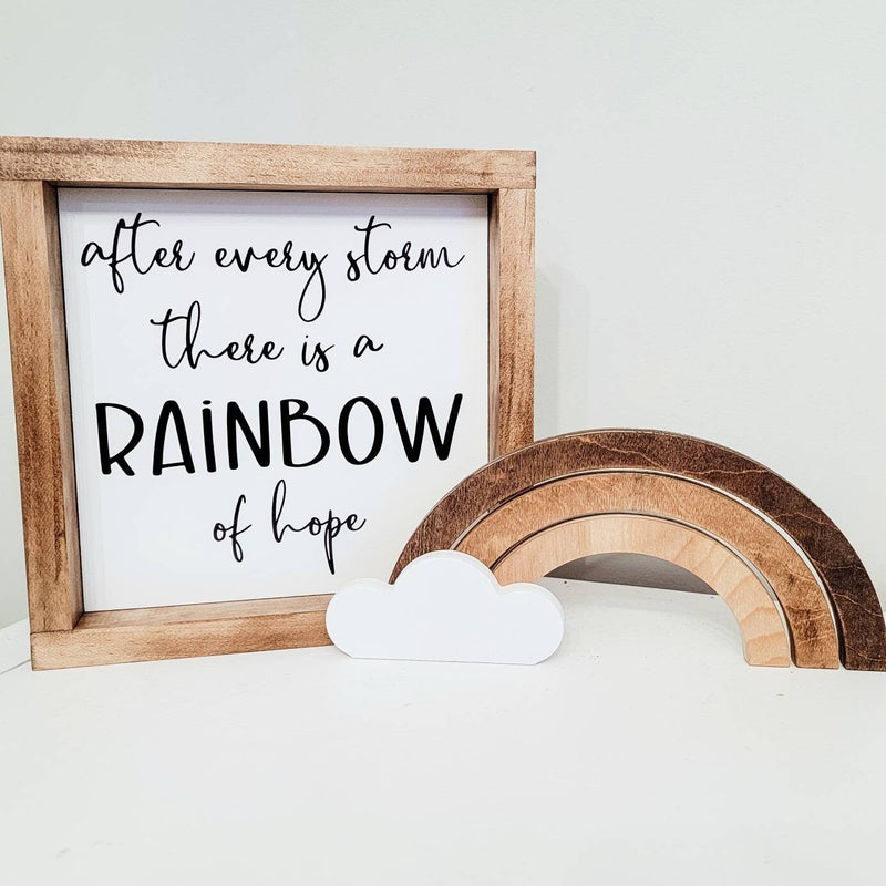 Standing Cloud and Rainbow Wood Cut Out / Stained Nursery Playroom Bedroom Wood Cut Wall Art Sign Decor /Boho Bohemian Wood / Boho nursery - Pearline Design Co