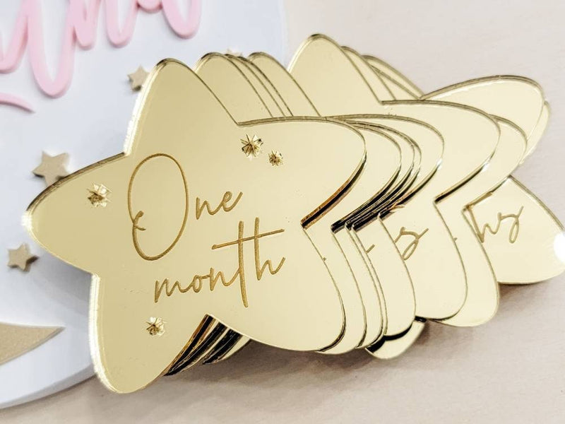 Star Baby Milestone Sign Markers, Moon Nursery, Monthly Photo Sign, Baby Shower Gift, Baby Monthly Milestone Markers, Star Milestone Markers - Pearline Design Co