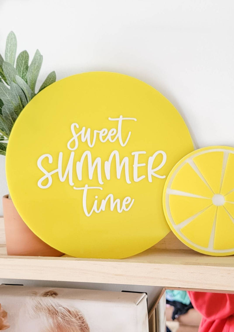 Sweet Summer Time Acrylic Kids Shelf Sign/ Summer Tiered Tray Sign/ Lemon Decor/ Summer bookshelf Sign - Pearline Design Co