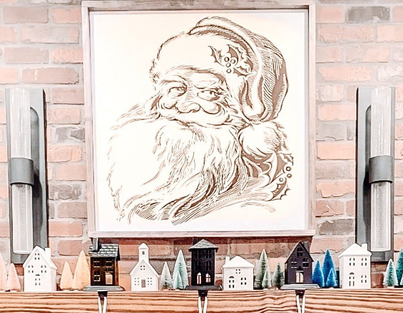 Vintage Santa Engraved Wood Framed Sign/ Christmas Sign/ Large Christmas Sign/ Mantle Picture/ Large Holiday Sign/ Santa Photo - Pearline Design Co