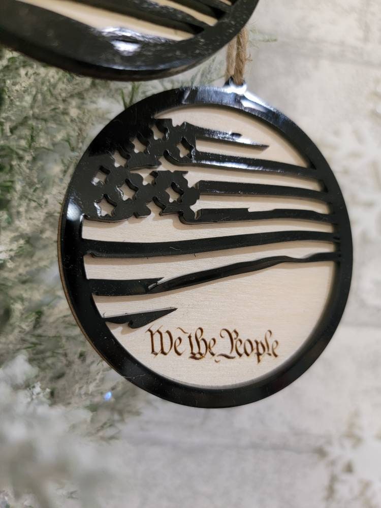 We the People God Bless America Land of the Free because of the Brave Conservative Repulican Ornament Set/ Christmas Ornament/ Conservatives - Pearline Design Co