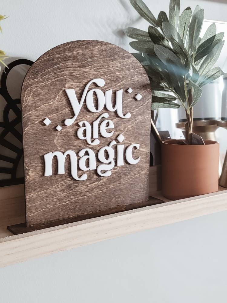 You are Magic Acrylic and Wood Arch Sign, Boho Retro Kid Room Art, Modern Playroom nursery art, Magic Nursery, Moon Child, boho nursery sign - Pearline Design Co